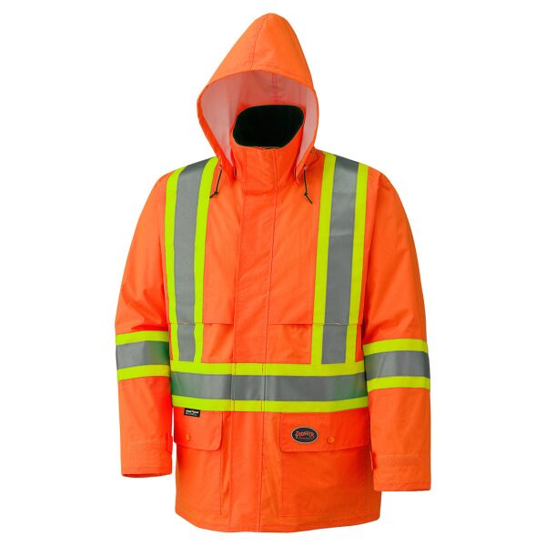 Hi-Viz Orange 150D Lightweight Waterproof Safety Jacket with Detachable Hood Thumbnail